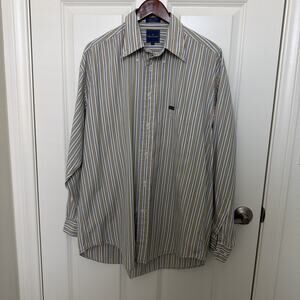 Faconnable Mens Button Front Long Sleeve Cotton Stripe Logo Shirt Large